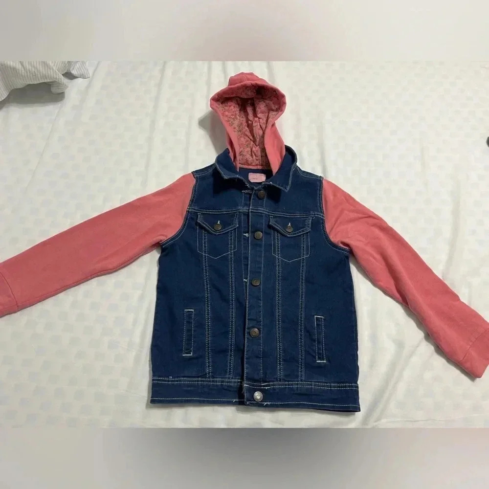 Lucky Penny Denim Jean Jacket With Floral Lined Hood(Size 12)